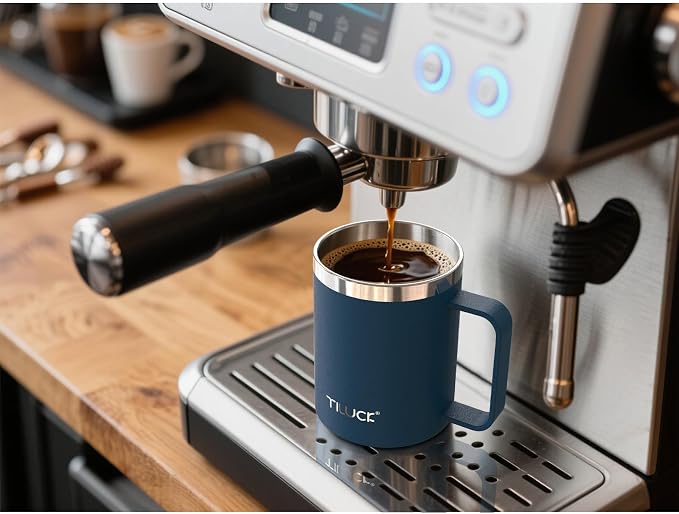 TILUCK 12 oz Insulated Coffee Mug with Lid, Double Wall Vacuum Insulated Travel Mug Cup with Handle for Hot or Cold Drinks（12oz，Matte DarkBlue） - Image 3