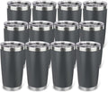 20oz Stainless Steel Tumbler Bulk with Lid, Travel Mug - Double Wall Vacuum Powder Coated Cup - Grey, 12 Pack by Unknown