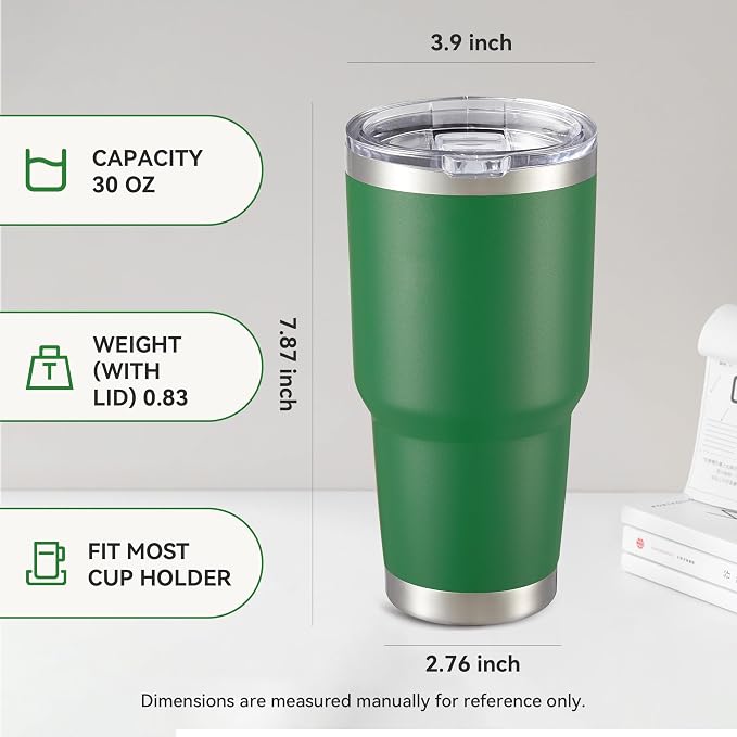 30 oz Tumbler with Lid Stainless Steel Tumblers Bulk Vacuum Insulated Cup Reusable Powder Coated Travel Mug Double Wall Leak Proof Cups Keep Cold Drinks for 12 Hours Dark Green, Set of 4 - Image 4