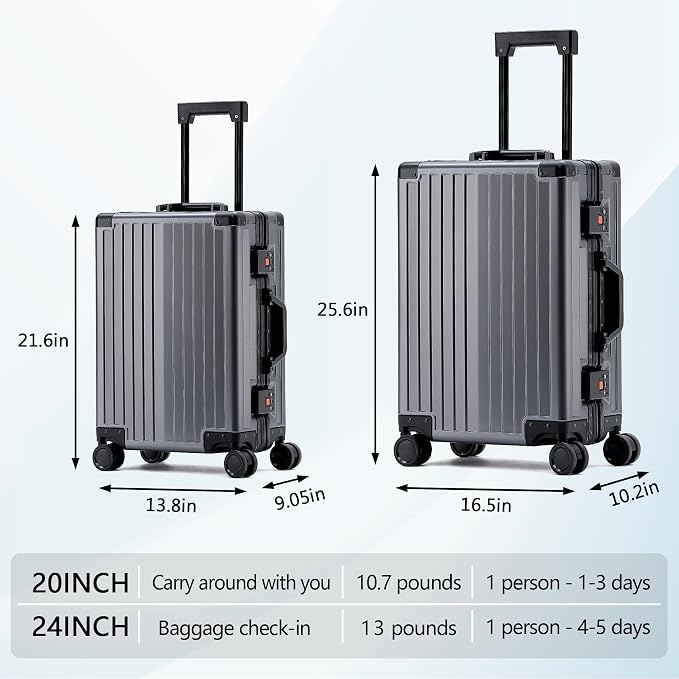 YYW Aluminum Carry-On Luggage Airline Approved Lightweight Suitcase - Image 3