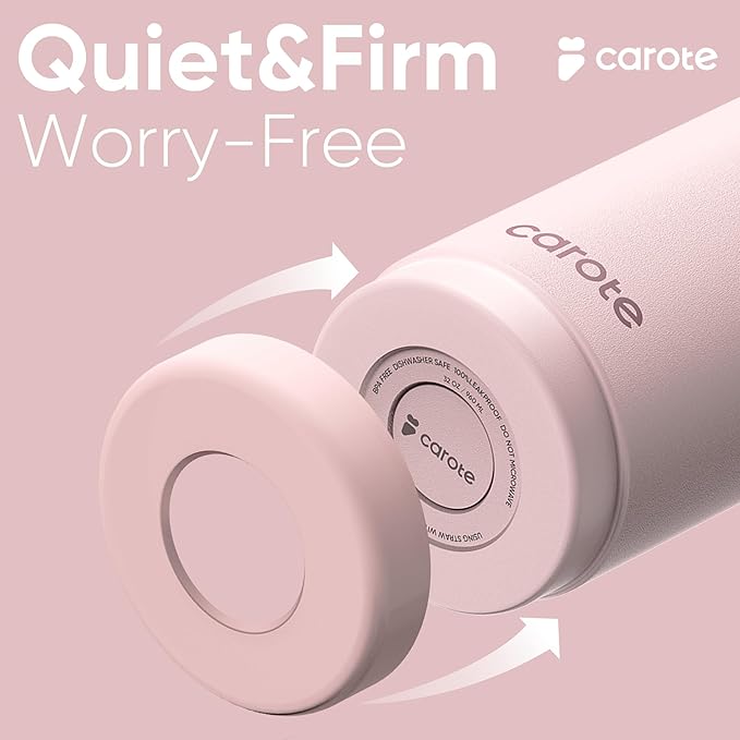 CAROTE 3-Pack Insulated Stainless Steel Water Bottles, Cup Holder Compatible for Travel, Upgraded Leak Proof, 32/32/40 oz Built-In Straw Tumblers Set for Daily Use/Outdoor (Peach) - Image 5