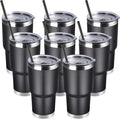 DOMICARE 30oz Tumbler Bulk with Lid and Straw, Double Wall Travel Coffee Mug, Insulated Vacuum Stainless Steel Tumblers, Powder Coated Tumbler Cup (Black, 8) by VisittheDOMICARE