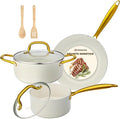 Pots and Pans Set Non Stick, 7 Piece White Granite Induction Cookware Set by MMELENTA