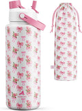POWCAN 40 oz Insulated Water Bottle with 2-in-1 Straw and Spout Lid, Keep Cold 24H, Leak-Proof, BPA-Free, Double Wall Stainless Steel Water Bottle for Sports, Gym, Travel, Gift, Holiday (Rosy Bouquet) by POWCAN