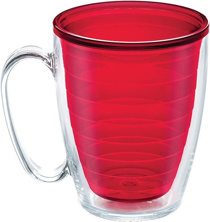 Tervis Clear & Colorful Tabletop Made in USA Double Walled Insulated Tumbler Travel Cup Keeps Drinks Cold & Hot, 16oz Mug, Red by TervisTumblerCompany