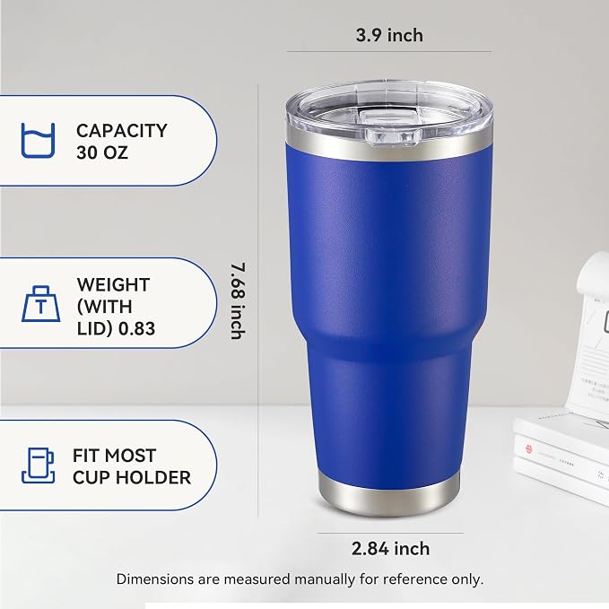 30 oz Tumbler with Lid Stainless Steel Tumblers Vacuum Insulated Cup Reusable Powder Coated Travel Mug Double Wall Leak Proof Portable Cups Keep Cold Drinks for 12 Hours, Blue, 1 Pack - Image 4