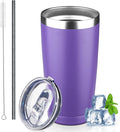 20 oz Tumbler with Lids and Straws, Stainless Steel Insulated Coffee Tumbler, Double Wall Vacuum Insulated Travel Mug Cup, Leakproof Thermal Coffee Cup for Hot and Cold Drinks (purple) by GUDEMAO