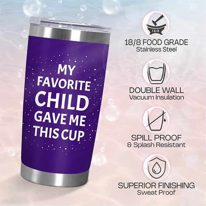 TEEZWONDER Christmas Birthday Gifts for Mom from Daughter Son - Favorite Child 20 oz Stainless Steel Insulated Coffee Tumbler with Lid - Mothers Mama Birthday Gifts, Funny Tumbler for Women - Image 4