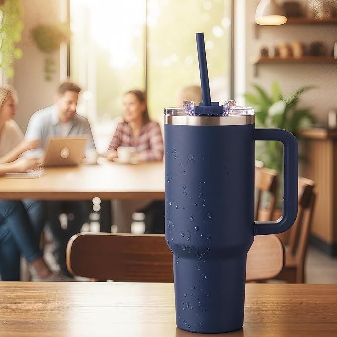 COKTIK 40 oz Tumbler With Handle and Straw, Insulated Tumbler With Leakproof Lids, Stainless Steel|BPA-Free, Cold for 24 H (Navy) - Image 7