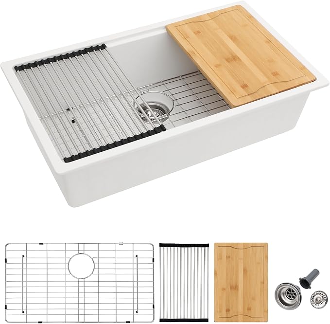 Dcolora 32-Inch Granite Composite White Kitchen Sink, Single Bowl Undermount by Dcolora