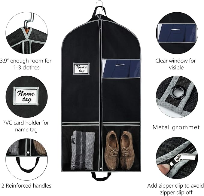 Zilink Garment Bags Suit Bag for Travel and Storage 43 inches Gusseted Suit - Image 4