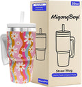 20-OZ Insulated Water Bottle,Insulated Stainless Steel Tumbler,Reusable Cold Drink Thermos,BPA-Free, Double-Wall Stainless Steel Water Bottle (Pink-Rainbow Flower, 20, Fluid Ounces) by Unknown