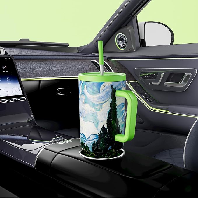 Meoky 40 oz Tumbler with Handle and Straw: Stainless Steel Insulated Tumbler with Lid and Straw - 100% Leak Proof Tumbler for Car Cup Holders - Travelers Commuters Workers, Cypress - Image 5