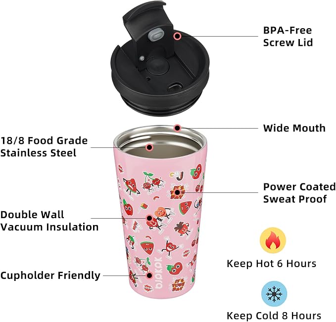 BJPKPK 18oz Stainless Steel Insulated Tumbler With lid And Straw Travel Coffee Thermal Tumblers Cup For Women And Men,Passionate Pink - Image 2