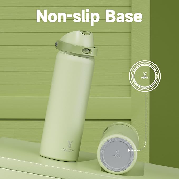 32 oz Insulated Water Bottle with Straw: Meoky Stainless Steel Metal Water Bottle with 2-in-1 Lid - Leak Proof, Cold for 24 Hours, Protective Silicone Base, BPA-Free for Sports Gym, Sage - Image 8