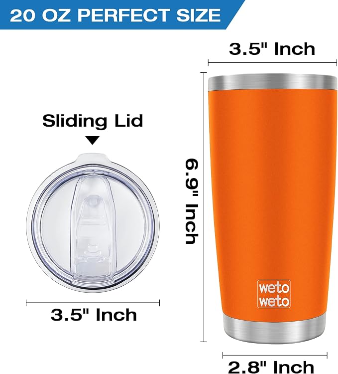 WETOWETO 20oz Insulated Stainless Steel Tumbler, Double Wall Vacuum Leak-proof Travel Coffee Mug, Powder Coated Water Cup (Orange, 1 Pack) - Image 3