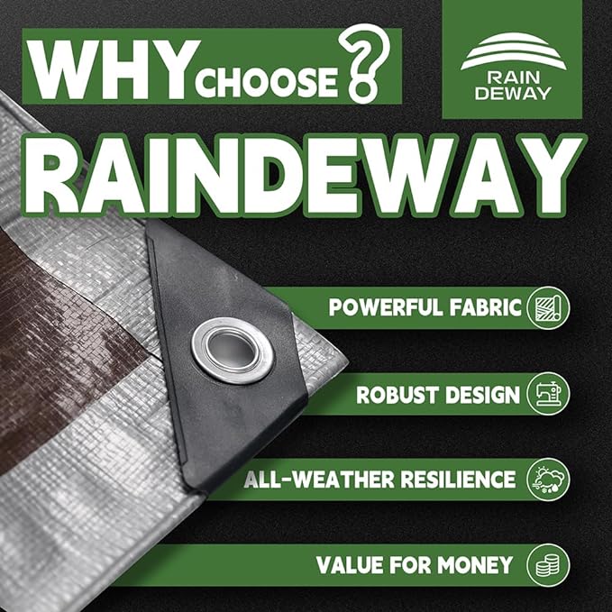 RAINDEWAY Tarps Heavy Duty Waterproof 30x50 Feet, 10 Mil Thick Multipurpose UV - Image 2