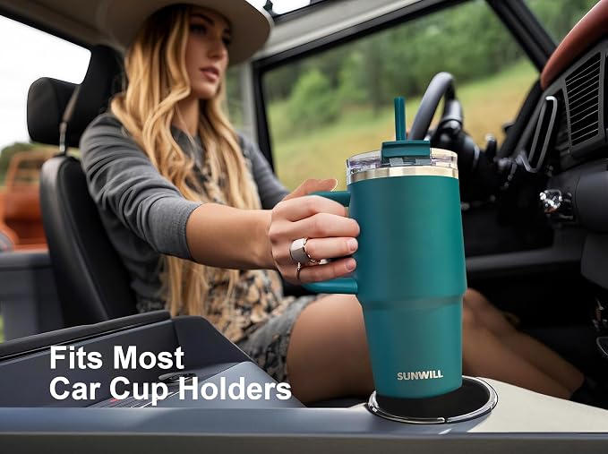 SUNWILL Coffee Tumbler with Handle, 20 oz Travel Mug with Lid and Straw Insulated, Stainless Steel Cup Leak Proof for Travel & Outdoor, Cupholder Friendly, Powder Coated Deep Teal - Image 6