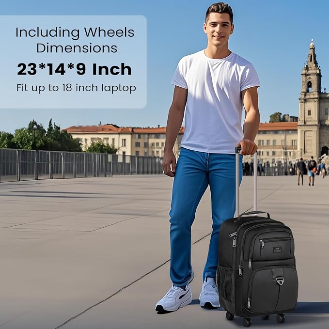 MATEIN Roller Backpack, 18 inch Large Travel Laptop Bag - Image 2
