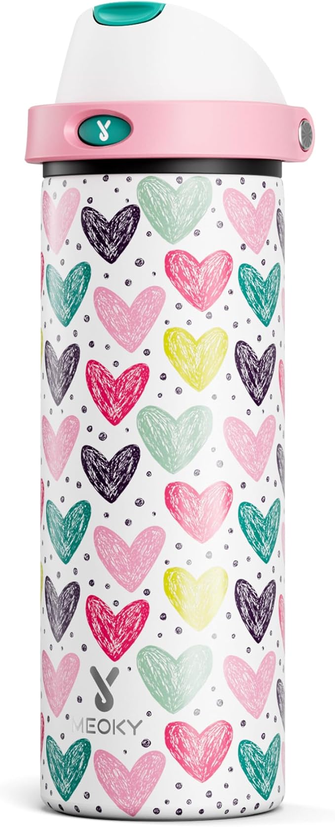 24 oz Valentine's Day Water Bottle: Meoky Stainless Steel Water Bottle with Straw and Spout Lid - Leak Proof, Cold for 24 Hours, Fits in Car Cup Holder, Valentines Day Gifts for Him Men Husband, Heart by MEOKY