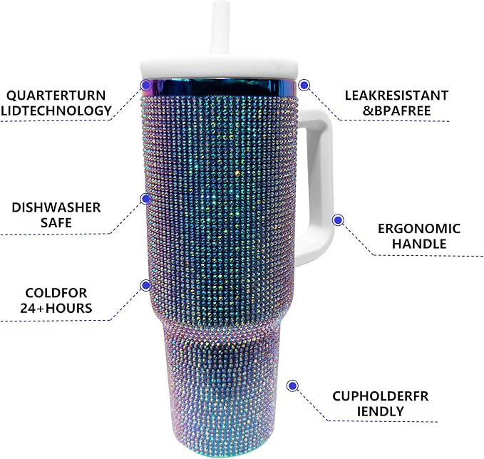 40-OZ Insulated Water Bottle,Insulated Stainless Steel Tumbler,Reusable Cold Drink Thermos,BPA-Free, Double-Wall Stainless Steel Water Bottle (Colorful-Diamond, 40, Fluid Ounces) - Image 5