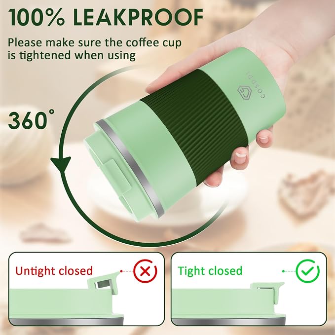 CS COSDDI 12 oz Stainless Steel Vacuum Insulated Tumbler - Coffee Travel Mug Spill Proof with Lid - coffee Cup for Keep Hot/Ice Coffee,Tea and Beer (3rd Light green) - Image 3