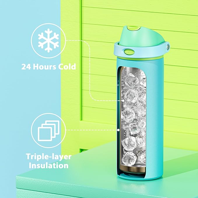 24 oz Insulated Water Bottle for Men: Meoky Stainless Steel Water Bottle with 2-in-1 Straw and Spout Lid - Leak Proof, Cold for 24 Hours, Fits in Car Cup Holder, BPA-Free for Sports Travel, Teal - Image 4