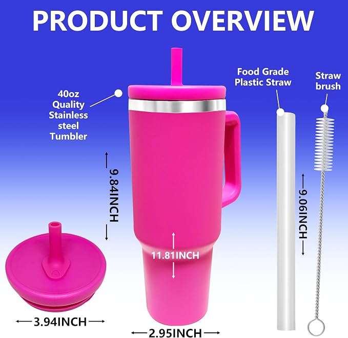 40-OZ Insulated Water Bottle,Insulated Stainless Steel Tumbler,Reusable Cold Drink Thermos,BPA-Free, Double-Wall Stainless Steel Water Bottle (Rose Red, 40, Fluid Ounces) - Image 2