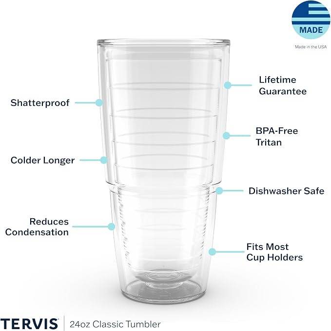Tervis Clear & Colorful Tabletop Made in USA Double Walled Insulated Tumbler Travel Cup Keeps Drinks Cold & Hot, 24oz, Red - Image 3