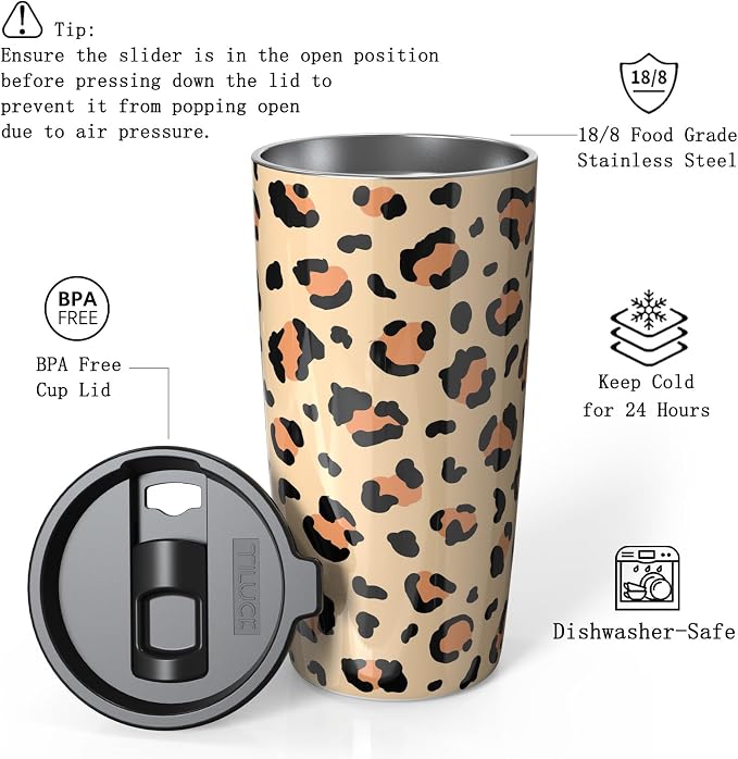 TILUCK 20 oz Insulated Tumbler with BPA-Free Lid, Stainless Steel Vacuum Travel Coffee Mug, Double Wall Coffee Tumbler（20oz，Leopard） - Image 2