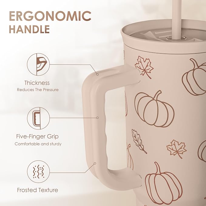 SANDJEST Pumpkin Tumbler with Handle and Straw 40oz – Stainless Sleel Slider Tumbler Travel Coffee Mug for Women - Gift Idea for Fall Autumn Halloween - Image 3