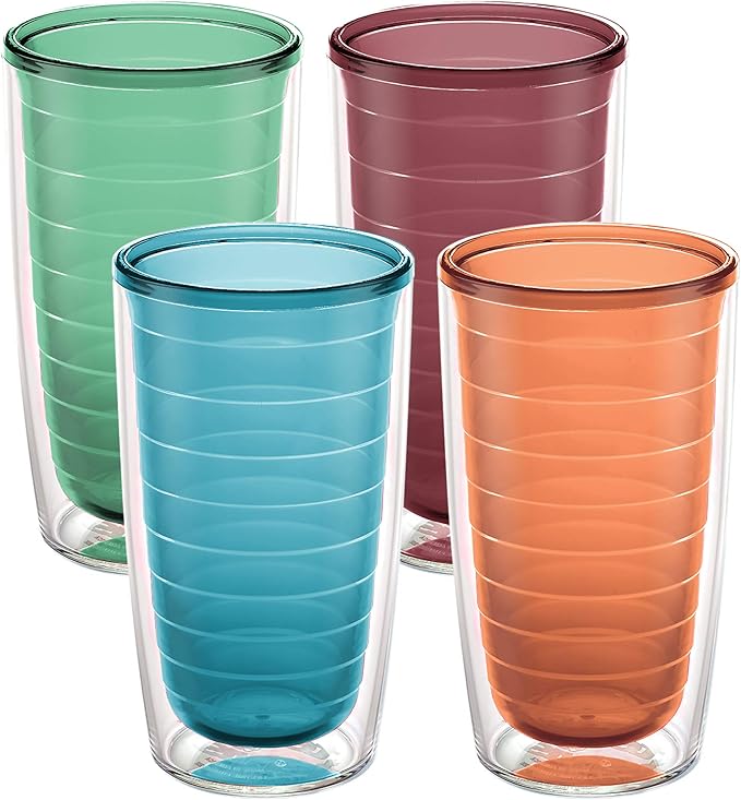 Tervis Clear & Colorful Tabletop Made in USA Double Walled Insulated Tumbler Travel Cup Keeps Drinks Cold & Hot, 16oz - 4pk, Assorted by TervisTumblerCompany