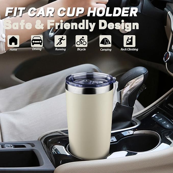 20 oz Tumbler with Lids and Straws, Stainless Steel Insulated Coffee Tumbler, Double Wall Vacuum Insulated Travel Mug Cup, Leakproof Thermal Coffee Cup for Hot and Cold Drinks (cream) - Image 6