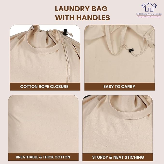 LFH Home Large Premium 100% Cotton Canvas Laundry Bag - Image 2