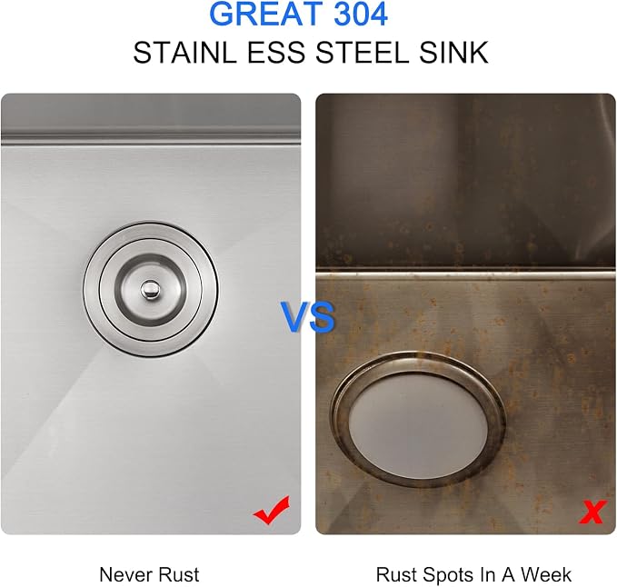 15 x 15 Inch Undermount Kitchen Sink, T-304 Stainless Steel Handmade Single - Image 7