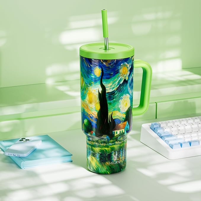 Meoky 40 oz Tumbler with Handle and Straw: Stainless Steel Insulated Tumbler with Lid and Straw - 100% Leak Proof Tumbler for Car Cup Holders - Travelers Commuters Workers, Cottage - Image 7