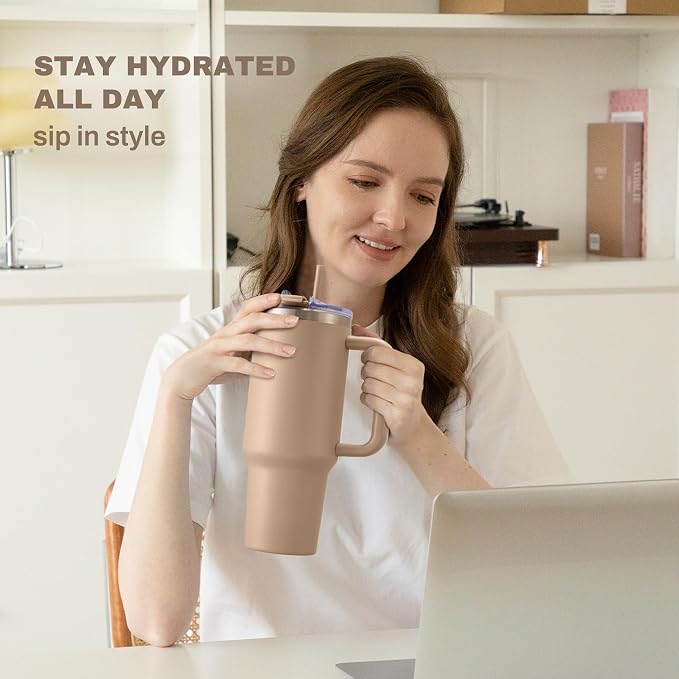 COKTIK 40 oz Tumbler With Handle and Straw, Insulated Tumbler With Leakproof Lids, Stainless Steel|BPA-Free, Cold for 24 H (Dark Night) - Image 8