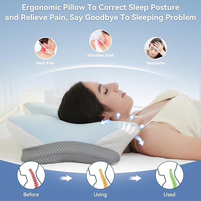 Ergonomic Cervical Pillow for Neck Support, Memory Foam Orthopedic Contour Side - Image 3
