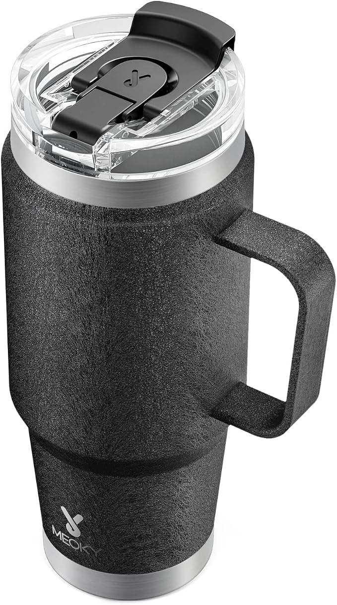 Meoky 32oz Tumbler with Handle, Stainless Steel Travel Mug with 2-in-1 Straw and Sip Lid, Vacuum Insulated Coffee Mug, 100% Leak Proof, Keeps Cold for 24 Hours or Hot for 8 Hours (Night) by MEOKY