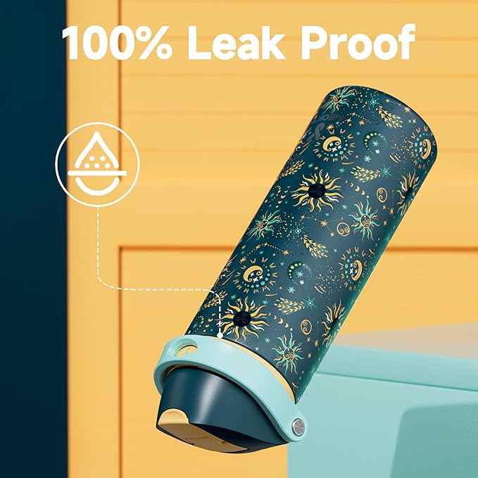 24 oz Insulated Water Bottle with Straw: Meoky Stainless Steel Metal Water Bottle with 2-in-1 Lid - Leak Proof, Cold for 24 Hours, Protective Silicone Base, BPA-Free for Sports Travel Car, Tarot - Image 5