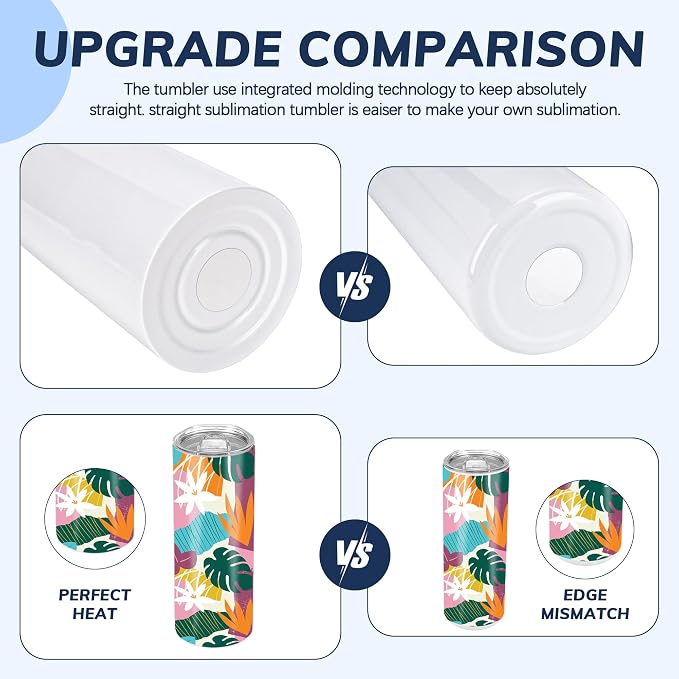 D·S 12 Pack Sublimation Tumblers 20 oz Bulk Skinny Straight Flat Bottom Blank Tumbler Cups with Individual Gift Boxed for Heat Transfer DIY Craft - Image 4