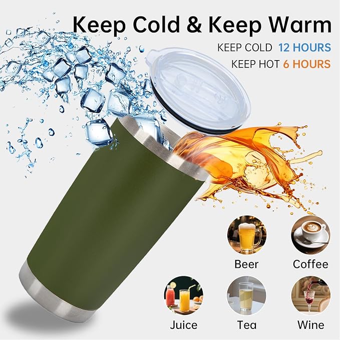 IEOVIEE 32 Pack, 20oz Stainless Steel Bulk Tumblers with Lids and Straws, Double Wall Insulated Travel Coffee Mug, Durable Powder Coated Tumbler Bulk Cup for Cold and Hot Drinks(Army Green) - Image 6