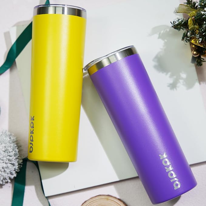 BJPKPK 20 oz Skinny Tumbler with Lid 2 Pack Slim Insulated Travel Coffee Cup Stainless Steel Thermal Mug,Purple,Goldenrod - Image 4