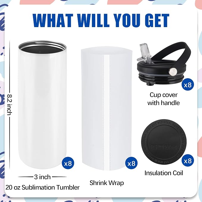 Joyclub 8 Pack Sublimation Tumblers 20 oz Sublimation Water Bottle Blanks Sports Skinny Insulated Tumblers Bulk - Image 3