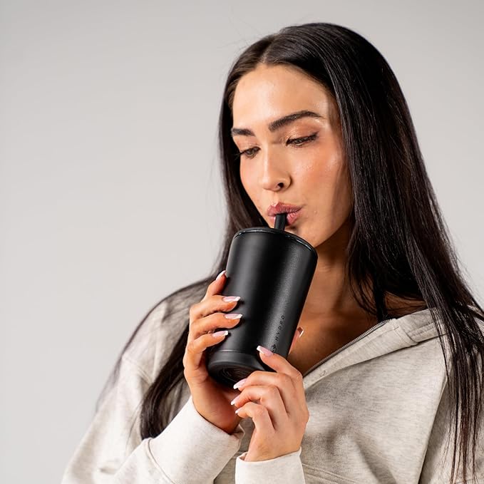 HydroJug Everyday Tumbler 14 oz – Ceramic-Lined Insulated Tumbler with Straw and Soft-Touch Lid, Cup Holder Friendly, Double-Wall Vacuum Insulation, Reusable Travel Cup – Black - Image 6
