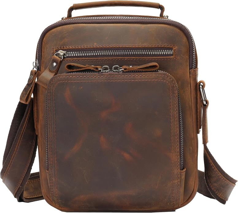 KPYWZER Genuine Leather Shoulder Bag Small Men Messenger Pack Handbag Sling by KPYWZER