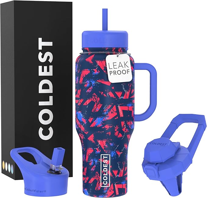Coldest Tumbler with Handle and Straw - 100% Leak Proof Insulated Tumbler with Lid and Straw (3 Lids) - Stainless Steel Tumblers for Women & Men - Cup Holder Friendly Base, 36 oz (Trailblazer) by Coldest