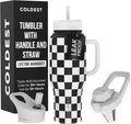 Coldest Tumbler with Handle and Straw - 100% Spill Proof Tumbler with Straw (3 Lids) - Stainless Steel Insulated Leakproof Tumblers for Women & Men - 36 oz (Black and White Checkers) by Coldest