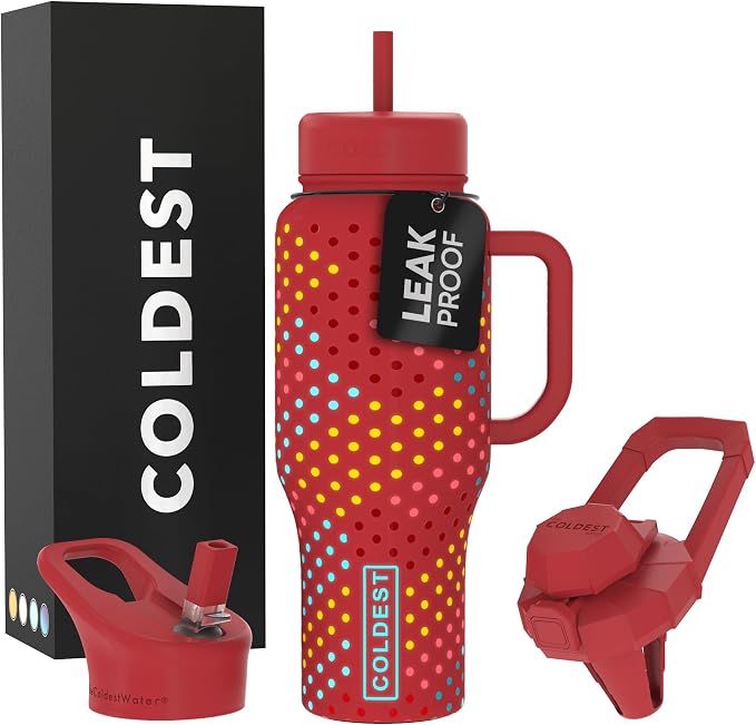 Coldest Tumbler with Handle and Straw - 100% Leak Proof Insulated Tumbler with Lid and Straw (3 Lids) - Stainless Steel Tumblers for Women & Men - Cup Holder Friendly Base, 36 oz (Ember Glowie) by Coldest