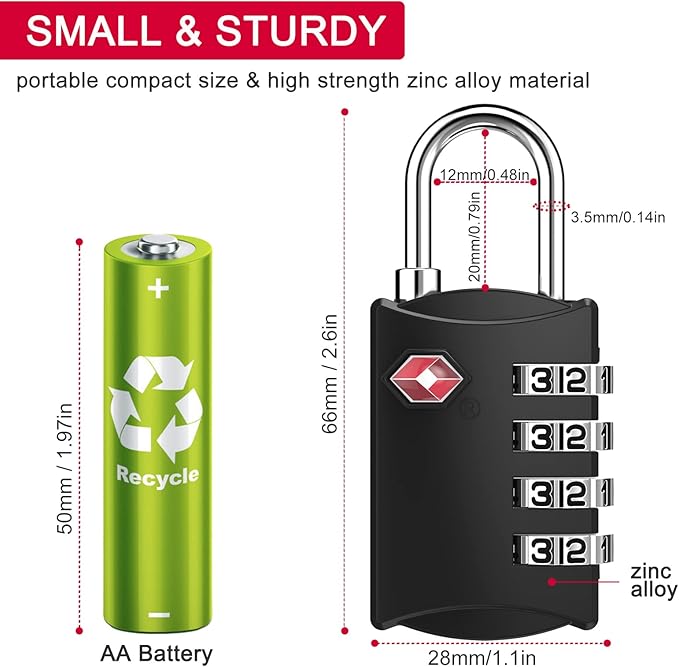 ZHEGE Luggage Lock, TSA Approved Travel Lock, 4 Digit Combination Padlock - Image 5